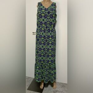 Coldwater Creek Blue and Green Maxi Pencil Skirt with Smocked Ruffles